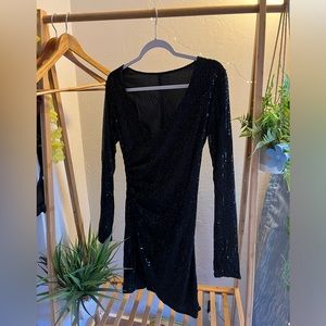 Long black Sparkle Dress, Half Sleeve